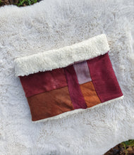 Load image into Gallery viewer, RTS Rusty Reds, Dusty Purples, &amp; Orange Patchwork Snood